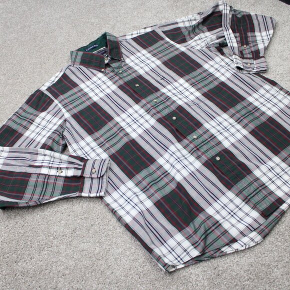 GANT Shirt Mens Large Red & Green Foxhunt Plaid Cotton/Poly Long Sleeve Button - Picture 7 of 12